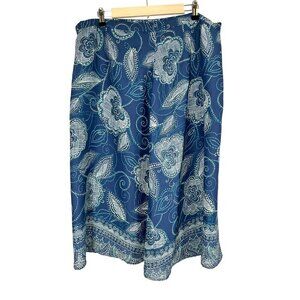 Retro Floral Flowy Midi Skirt Blue XL Paisley Coastal Preppy Resort Classic Chic